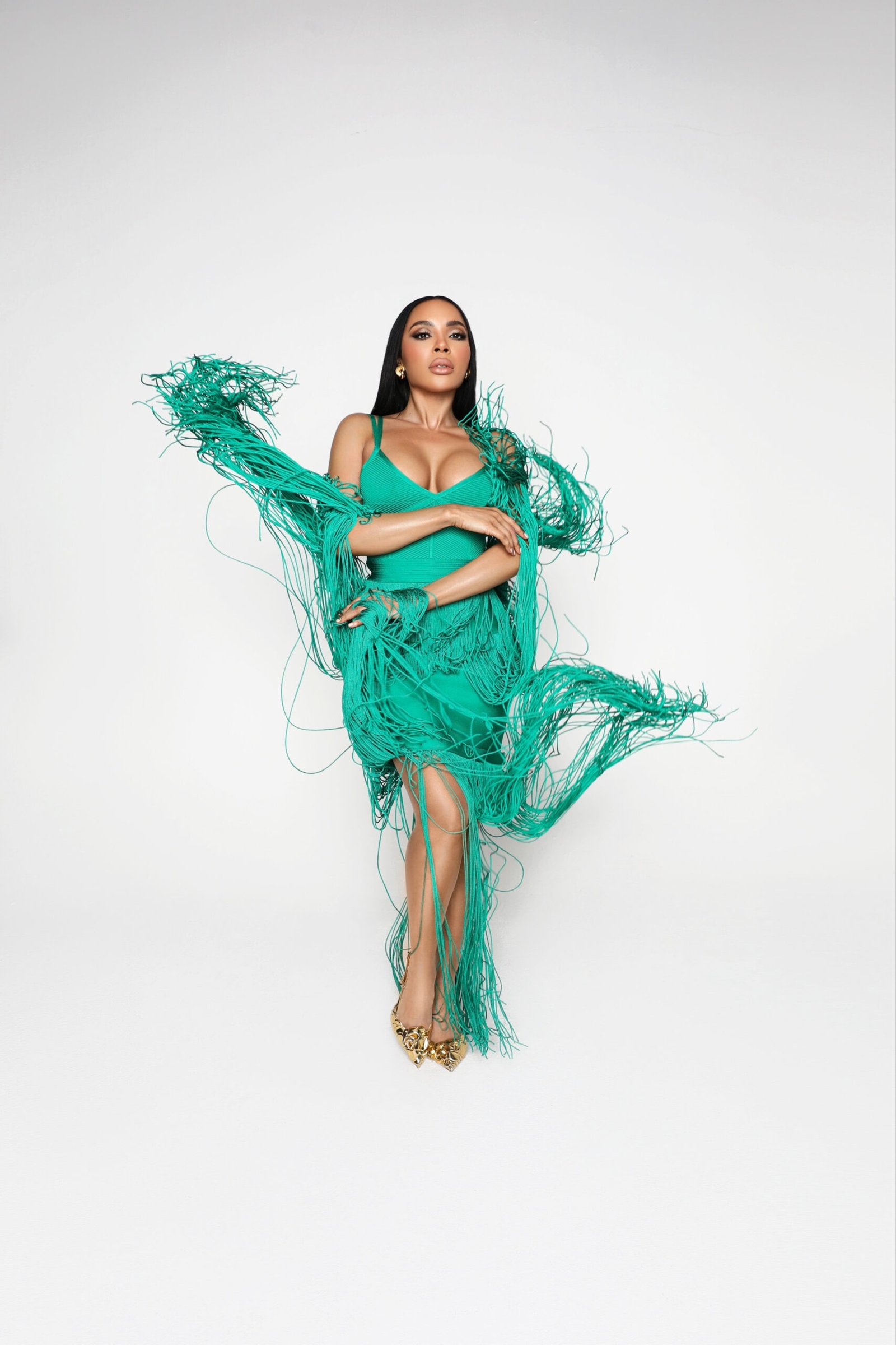 Krista Sher Selico Pop Classical Music Icon green fringe dress